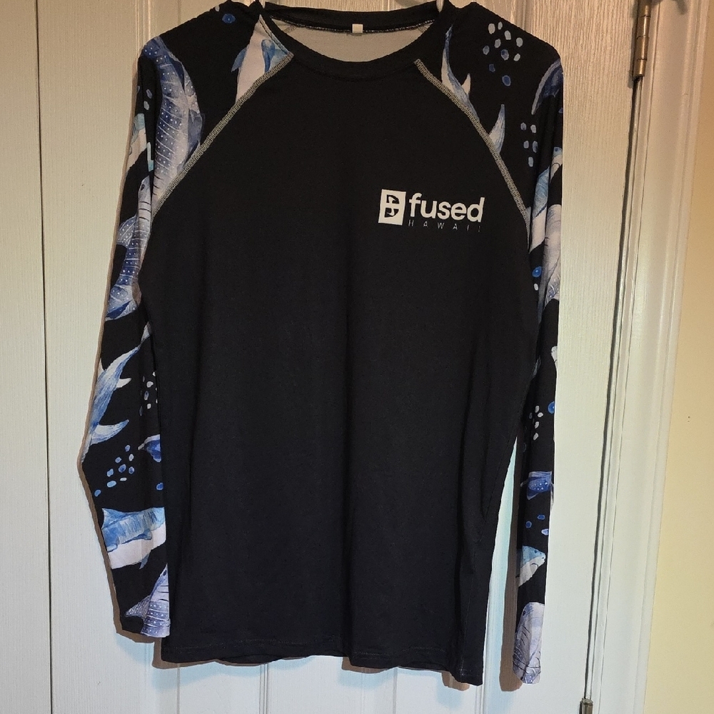 Fused Hawaii Rash Guard Shirt Black With Bite Me Print Sleeves